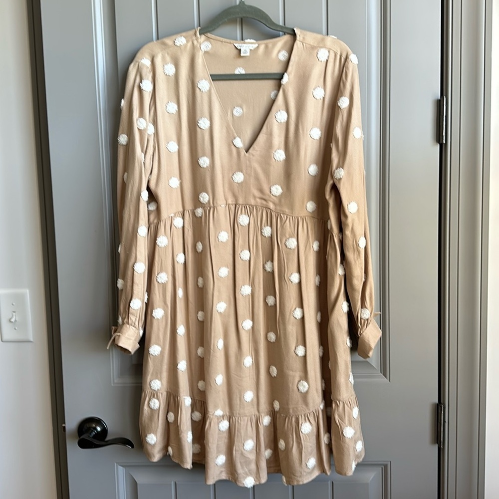 Tan chenille polka dots a line dress